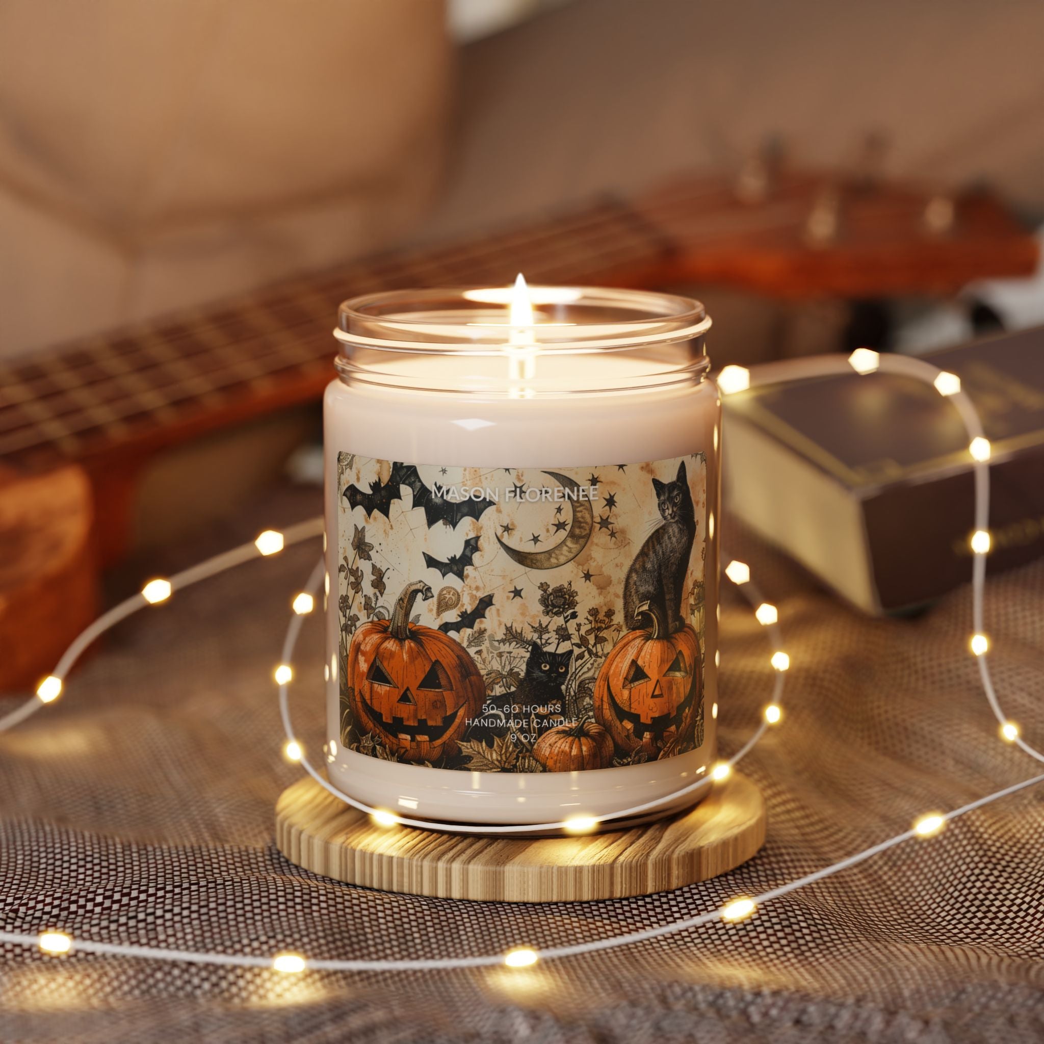 Maison Florenne™ Enchanted Black Cat Halloween Candle – Luxury Hand-Poured Soy, 50–60 Hours Burn