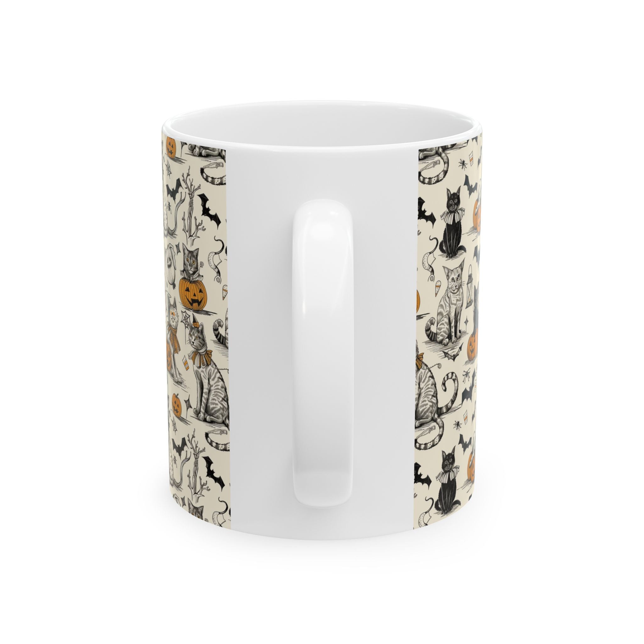 Cozy Vintage Halloween Cat Mug – Adorable Black Cats, Pumpkins & Bats Coffee Cup for Fall Lovers