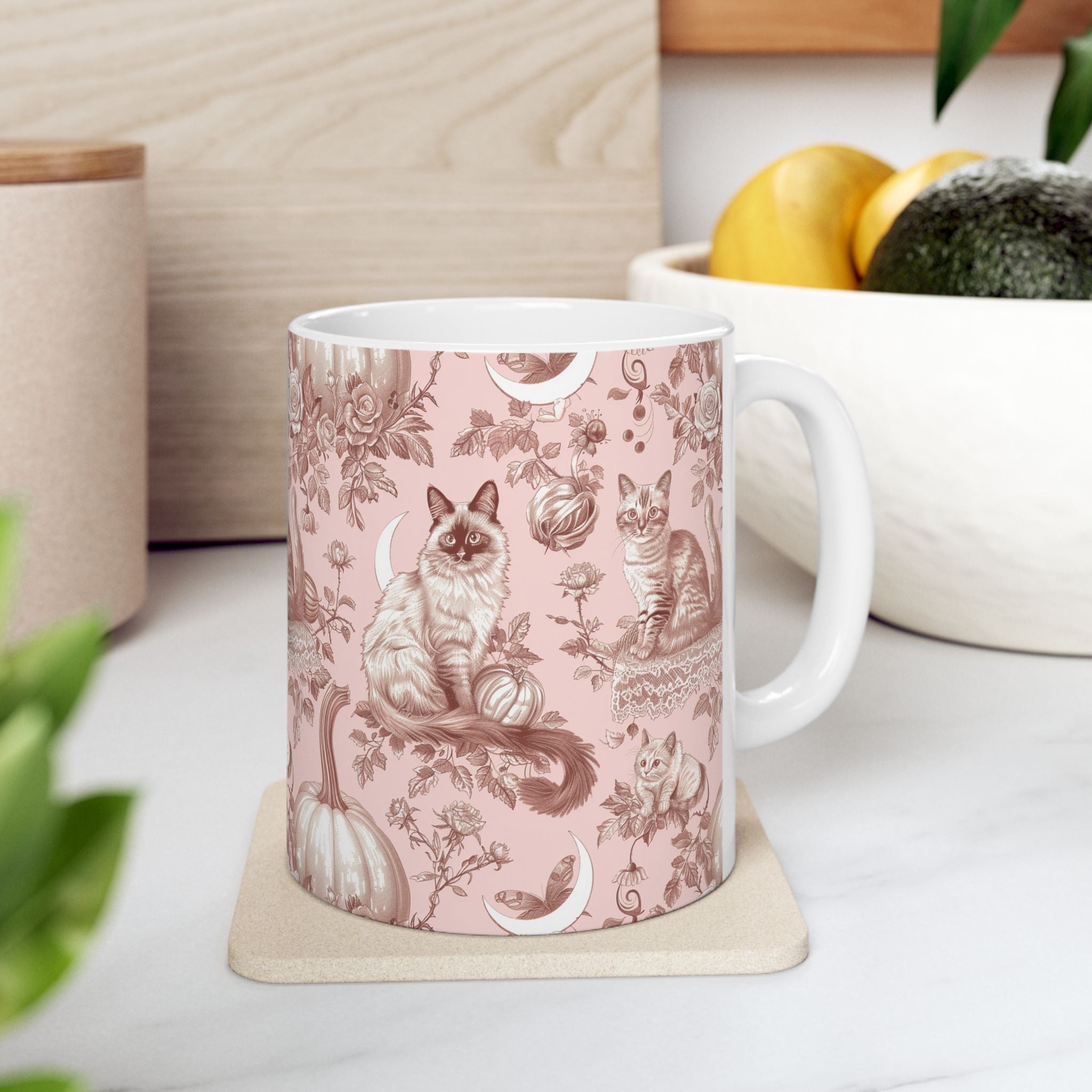 Blush Moonlight Cats Mug – Vintage Toile Autumn Coffee Cup