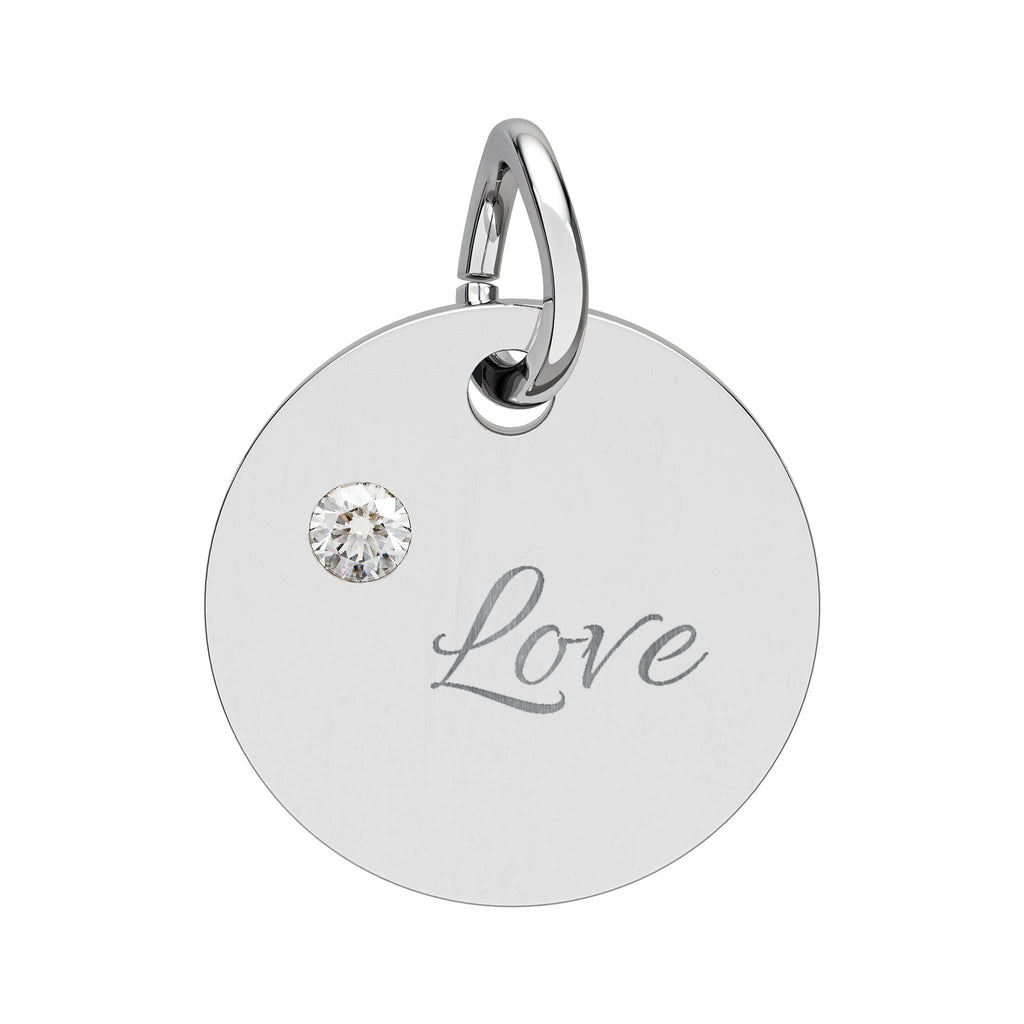 LOVE — Gold Plated Ruby Valentine Charm,  Birthstone Circle Charm (Engraving)