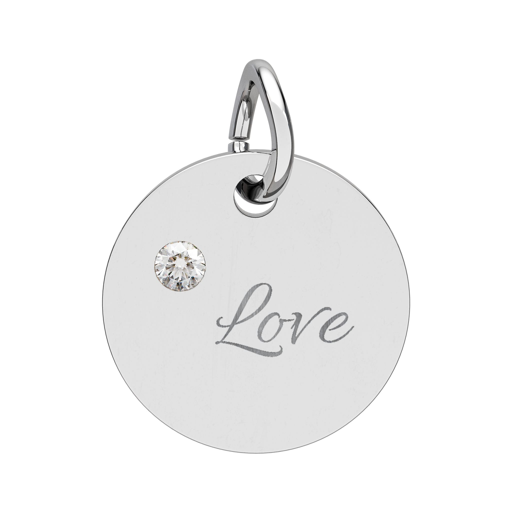 LOVE — Gold Plated Ruby Valentine Charm,  Birthstone Circle Charm (Engraving)