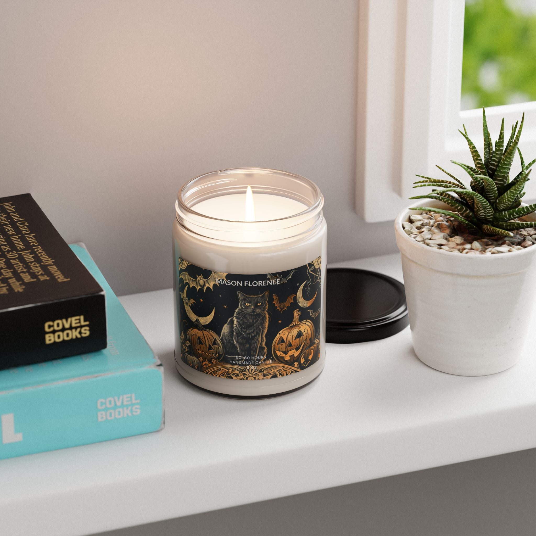 Maison Florenne™ Enchanted Black Cat Halloween Candle – Luxury Hand-Poured Soy, 50–60 Hours Burn
