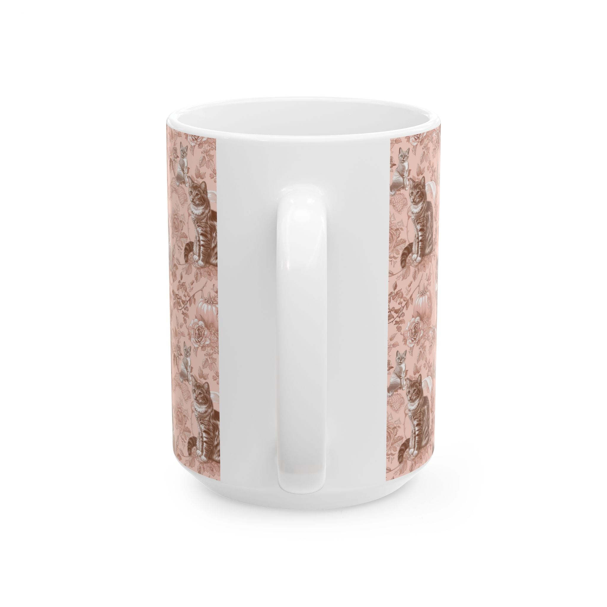 Blush Pumpkin Cat Mug – Vintage Toile Coffee Cup | Cozy Fall Gift for Cat Lovers