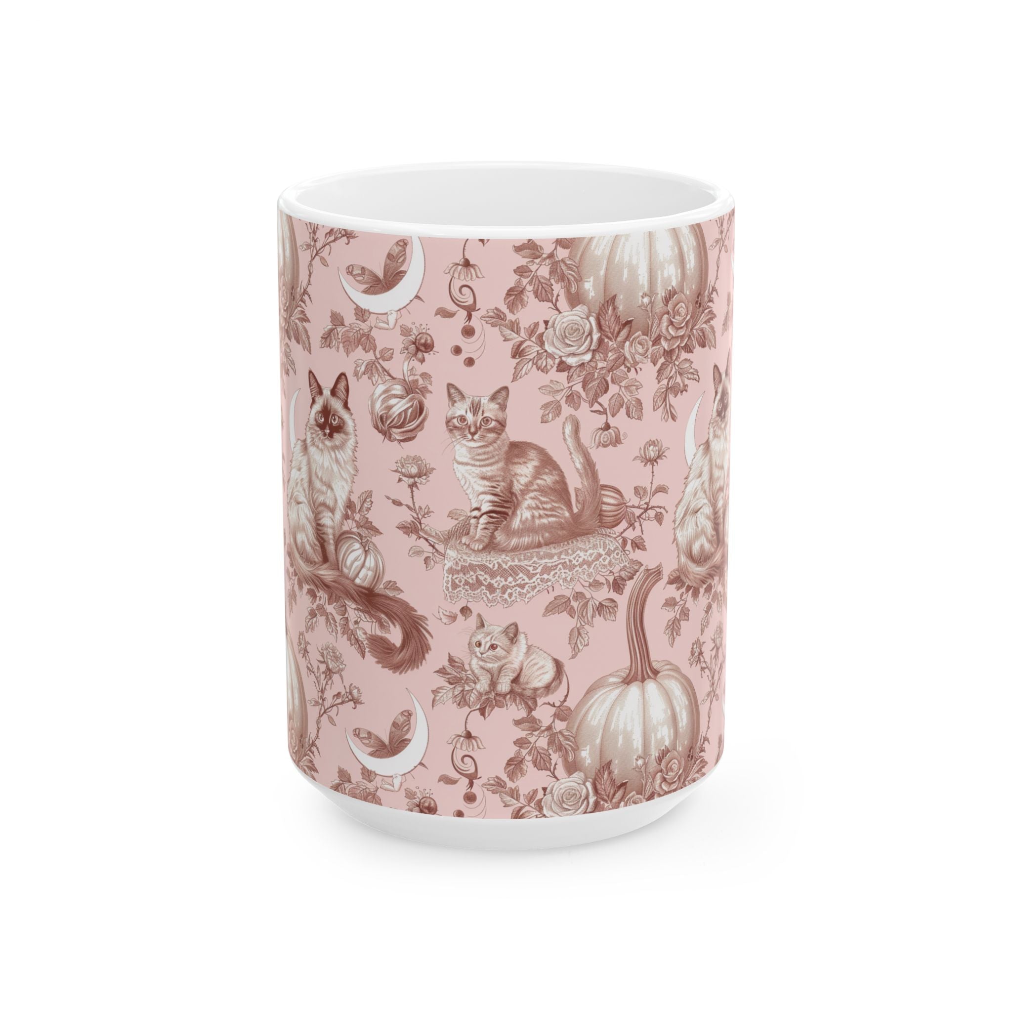 Blush Moonlight Cats Mug – Vintage Toile Autumn Coffee Cup