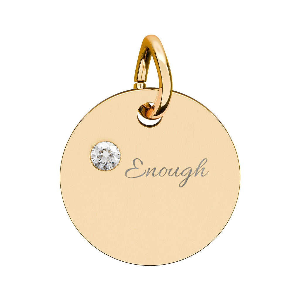 "ENOUGH" Gold Plated Charm – Self-Love & Strength Keepsake, Birthstone Circle Charm (Engraving)