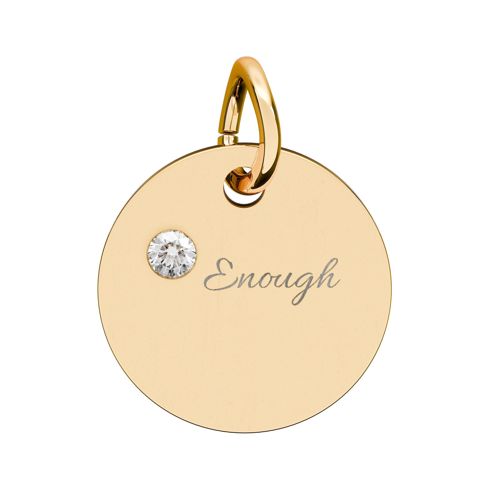 "ENOUGH" Gold Plated Charm – Self-Love & Strength Keepsake, Birthstone Circle Charm (Engraving)