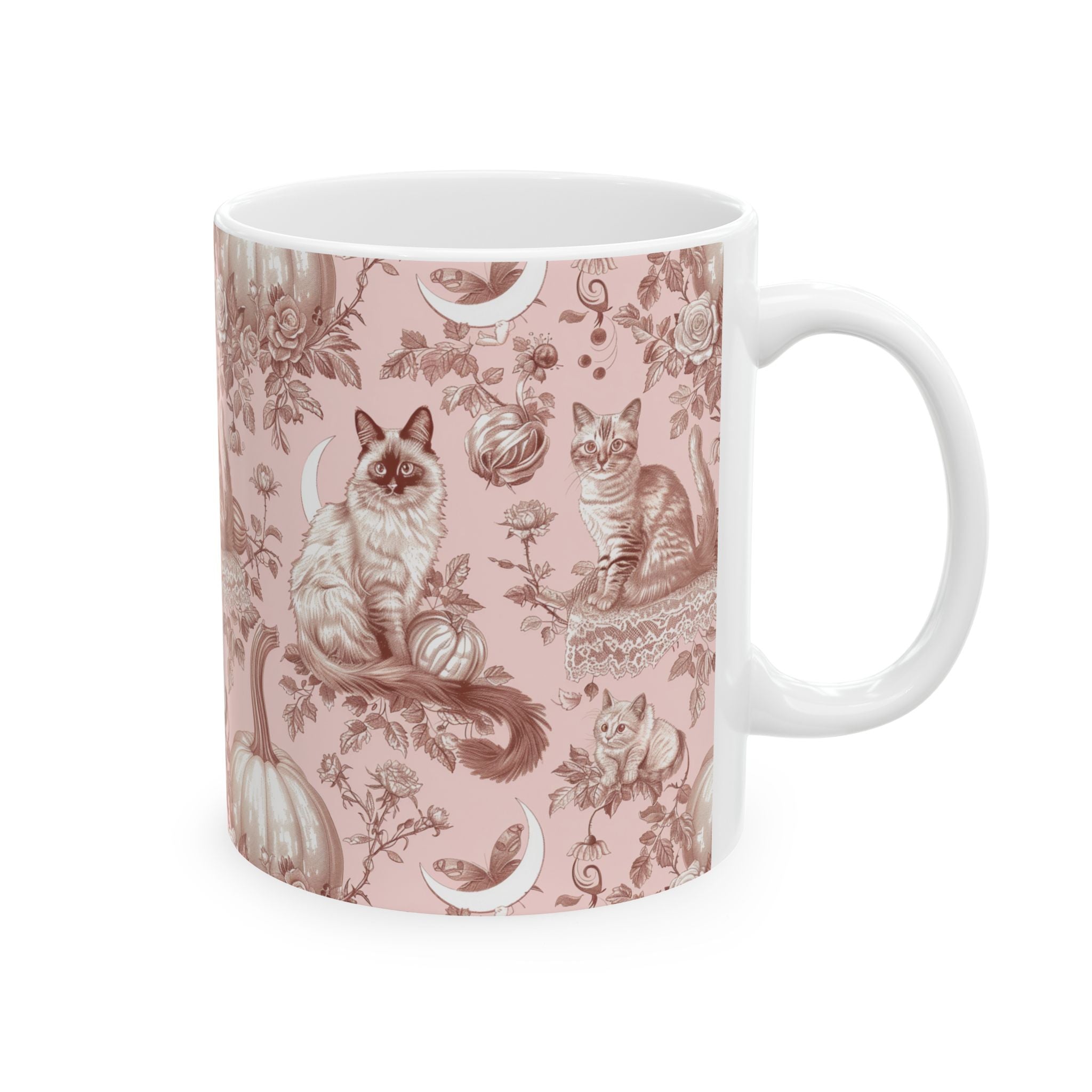 Blush Moonlight Cats Mug – Vintage Toile Autumn Coffee Cup
