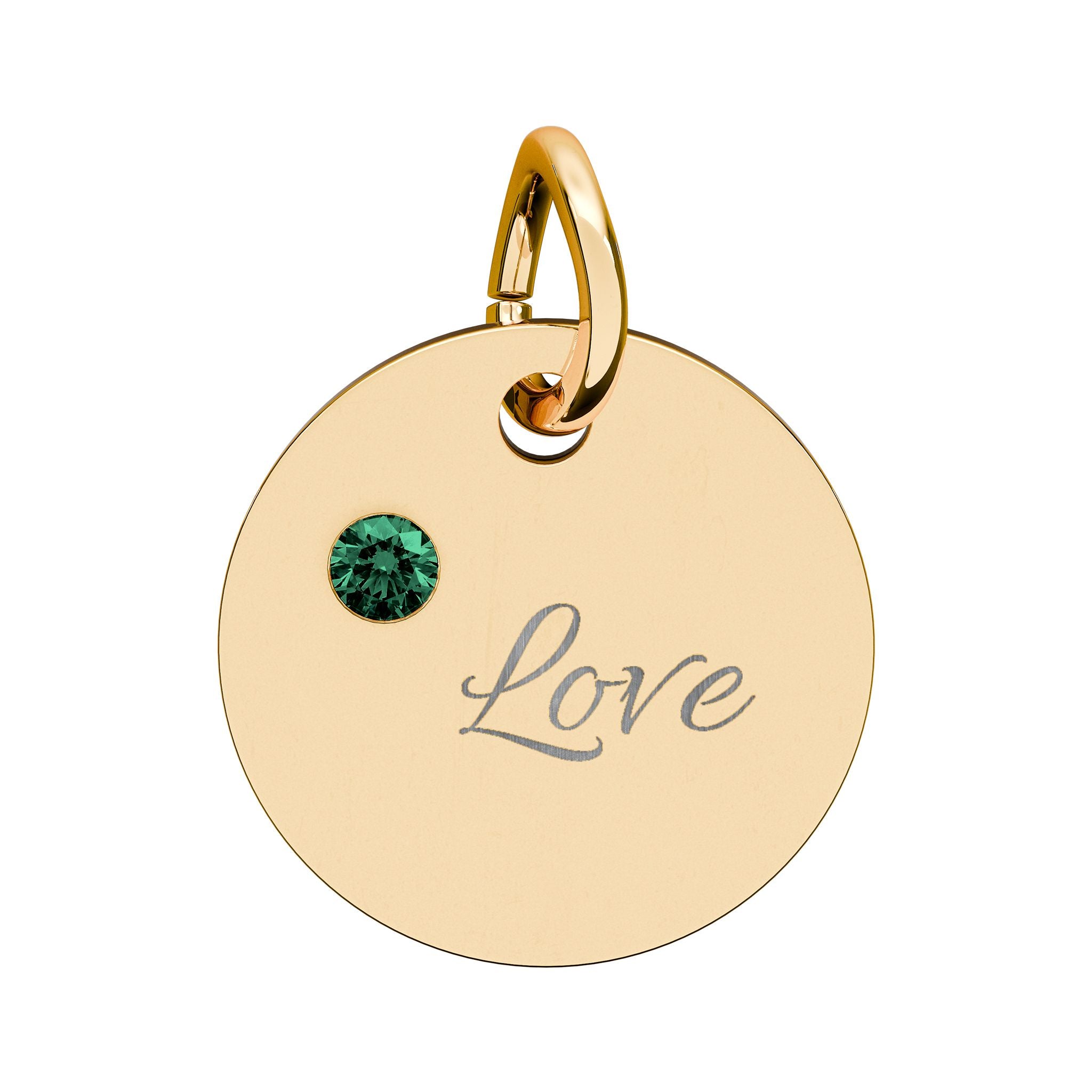 LOVE — Gold Plated Ruby Valentine Charm,  Birthstone Circle Charm (Engraving)