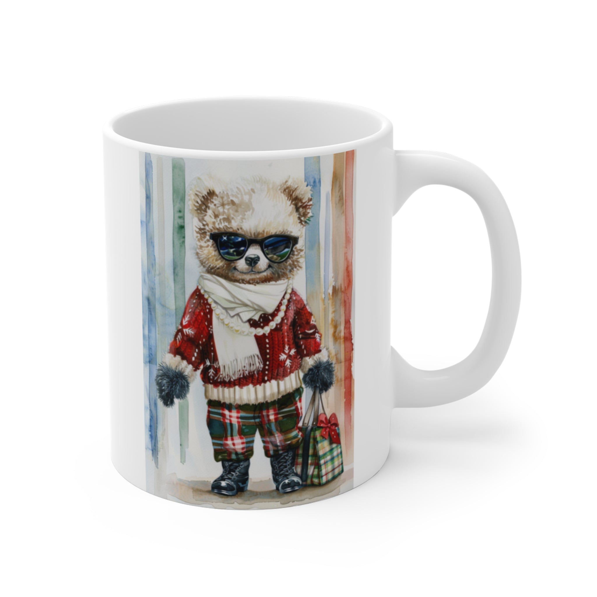 Holiday Chic Teddy Bear Mug – Maison Florenne™ Cozy Plaid & Cocoa Edition Mug 11oz