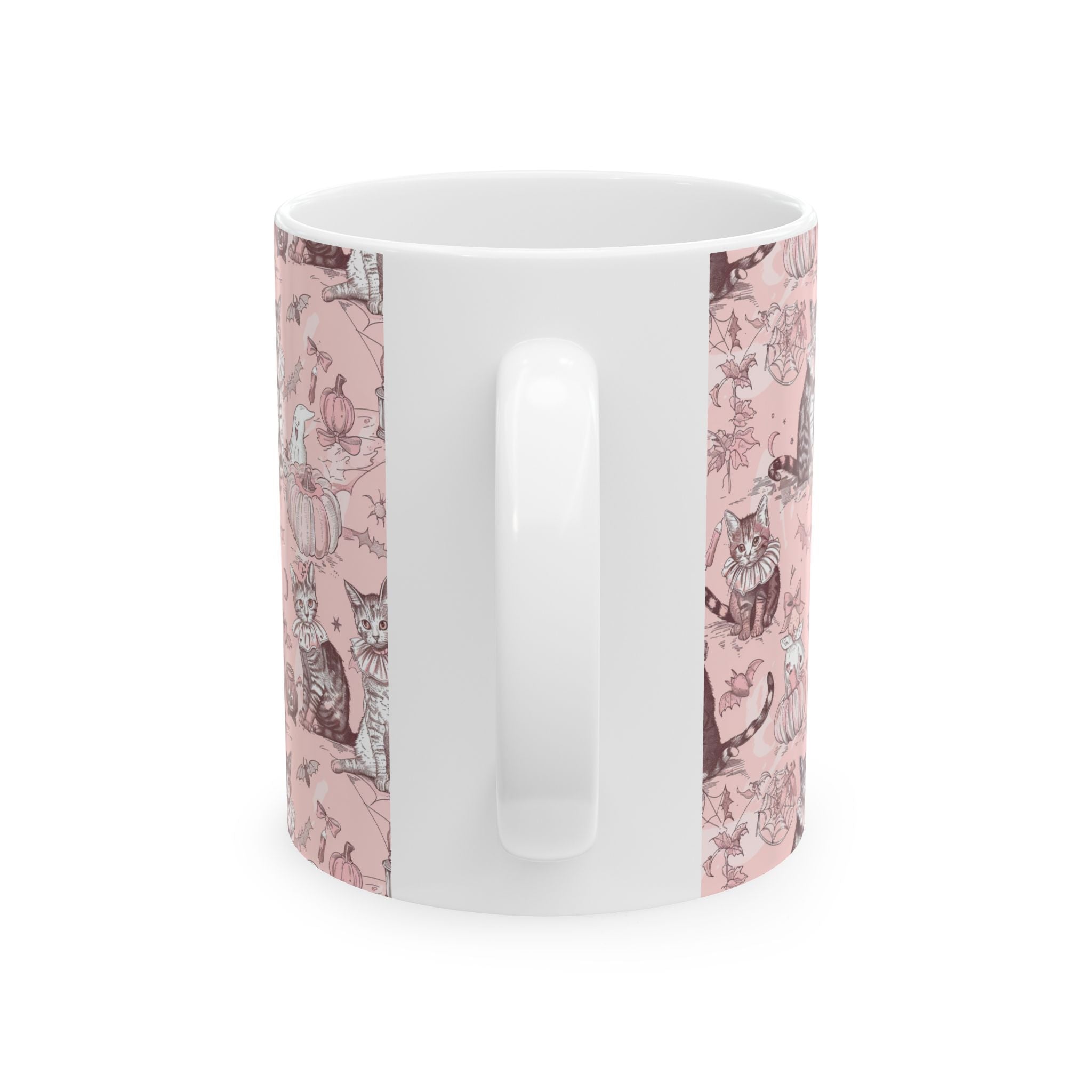 Blush Halloween Cat Mug – Cute Vintage Cats, Pumpkins & Ghosts Coffee Cup for Fall Lovers