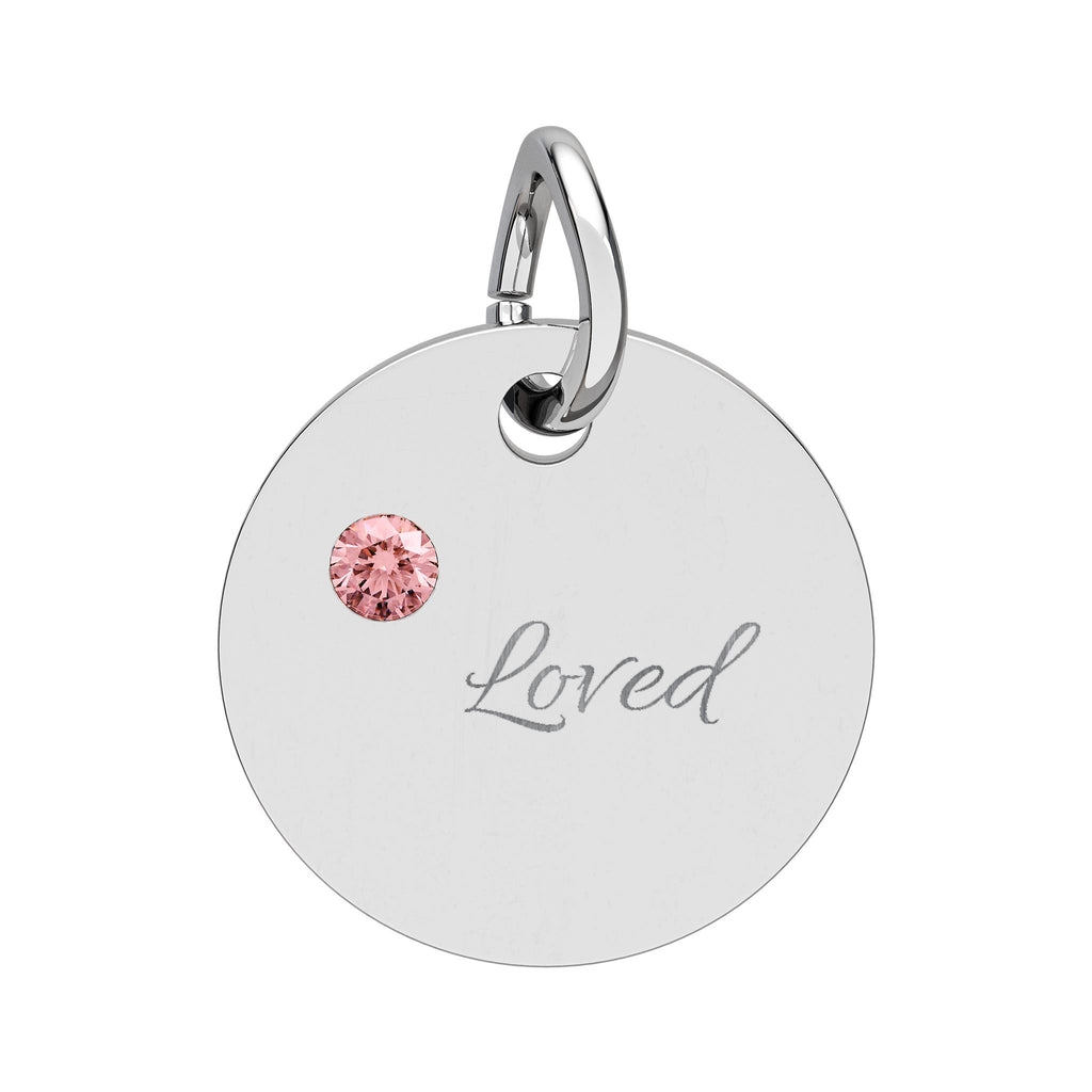 LOVED — Gold Plated Ruby Valentine CHARM ONLY,  Birthstone Circle Charm (Engraving)