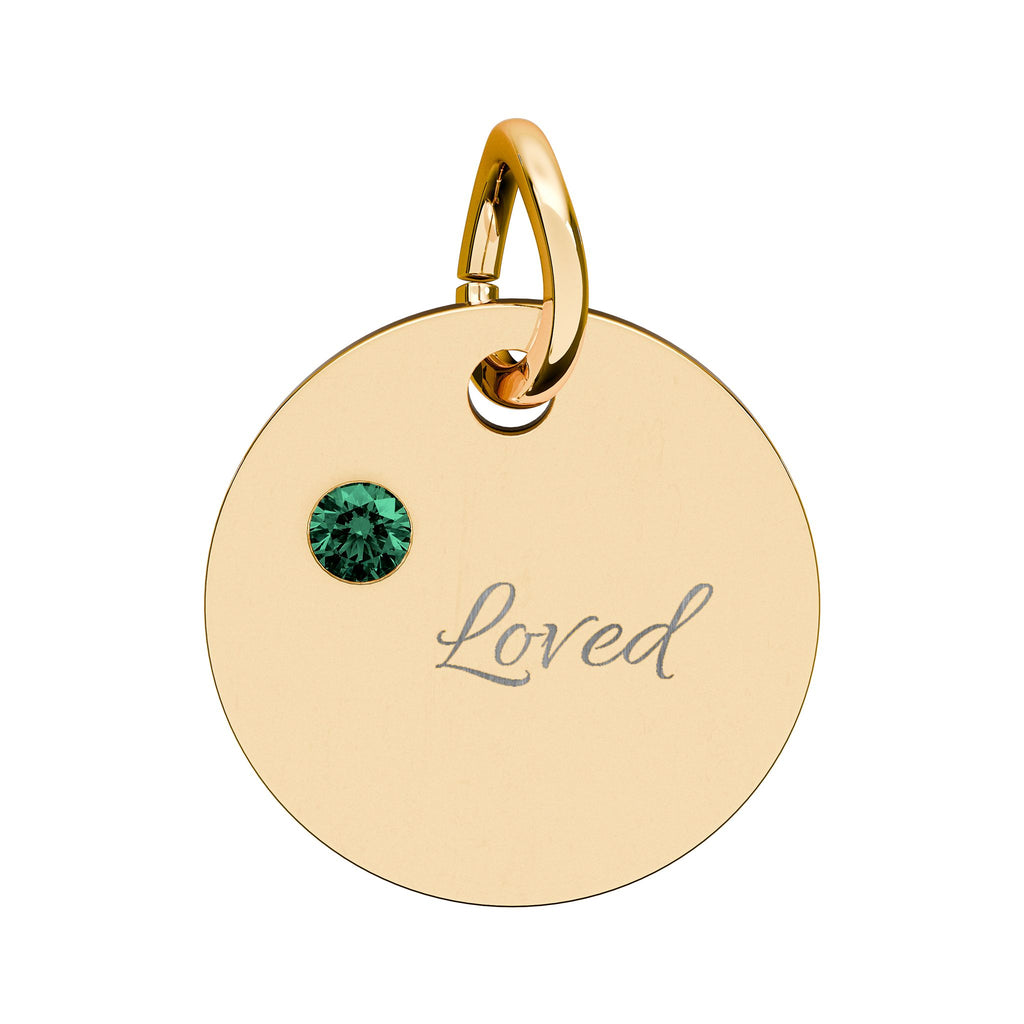 LOVED — Gold Plated Ruby Valentine CHARM ONLY,  Birthstone Circle Charm (Engraving)