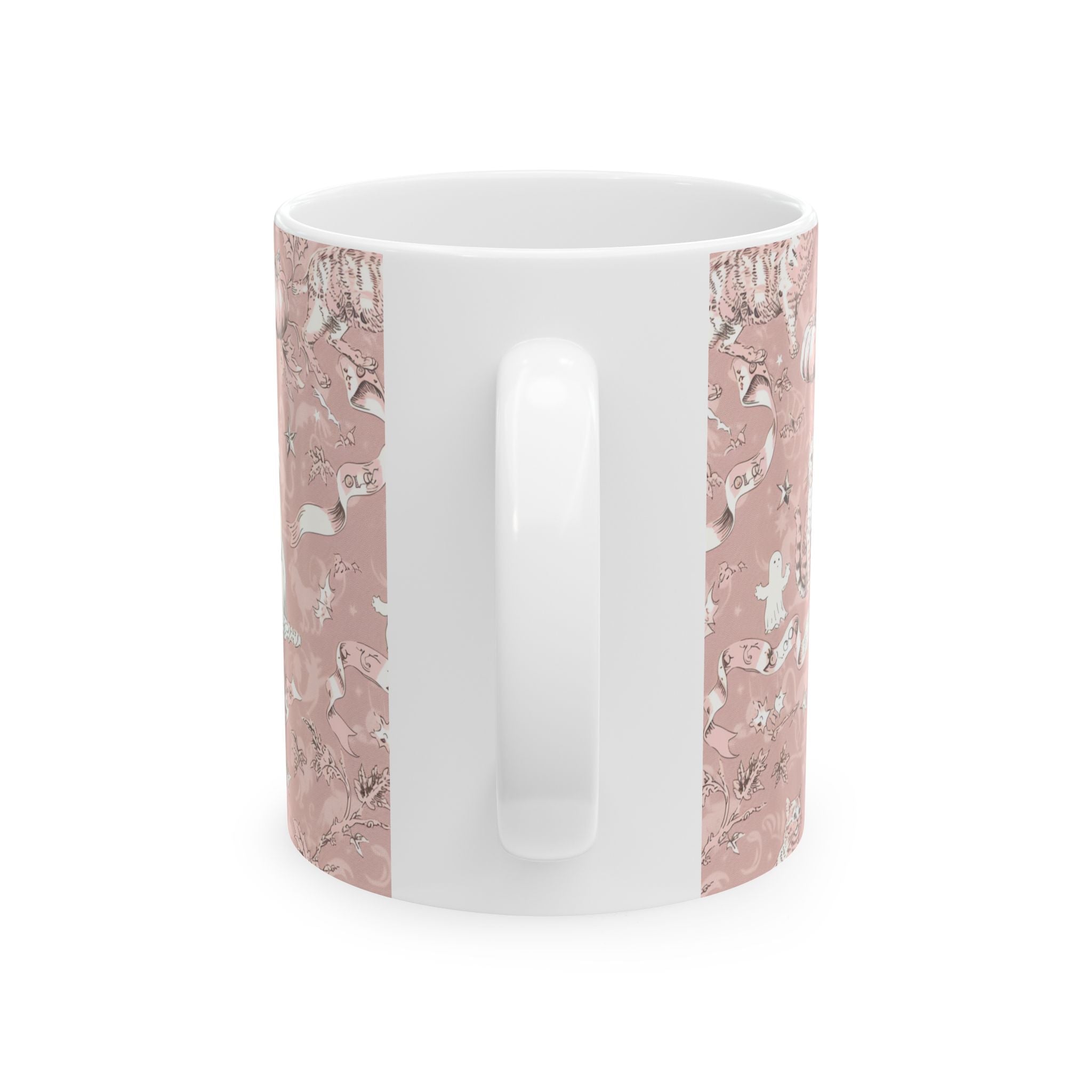 Blush Halloween Mug – Vintage Cat & Ghost Toile | Cozy Fall Coffee Cup