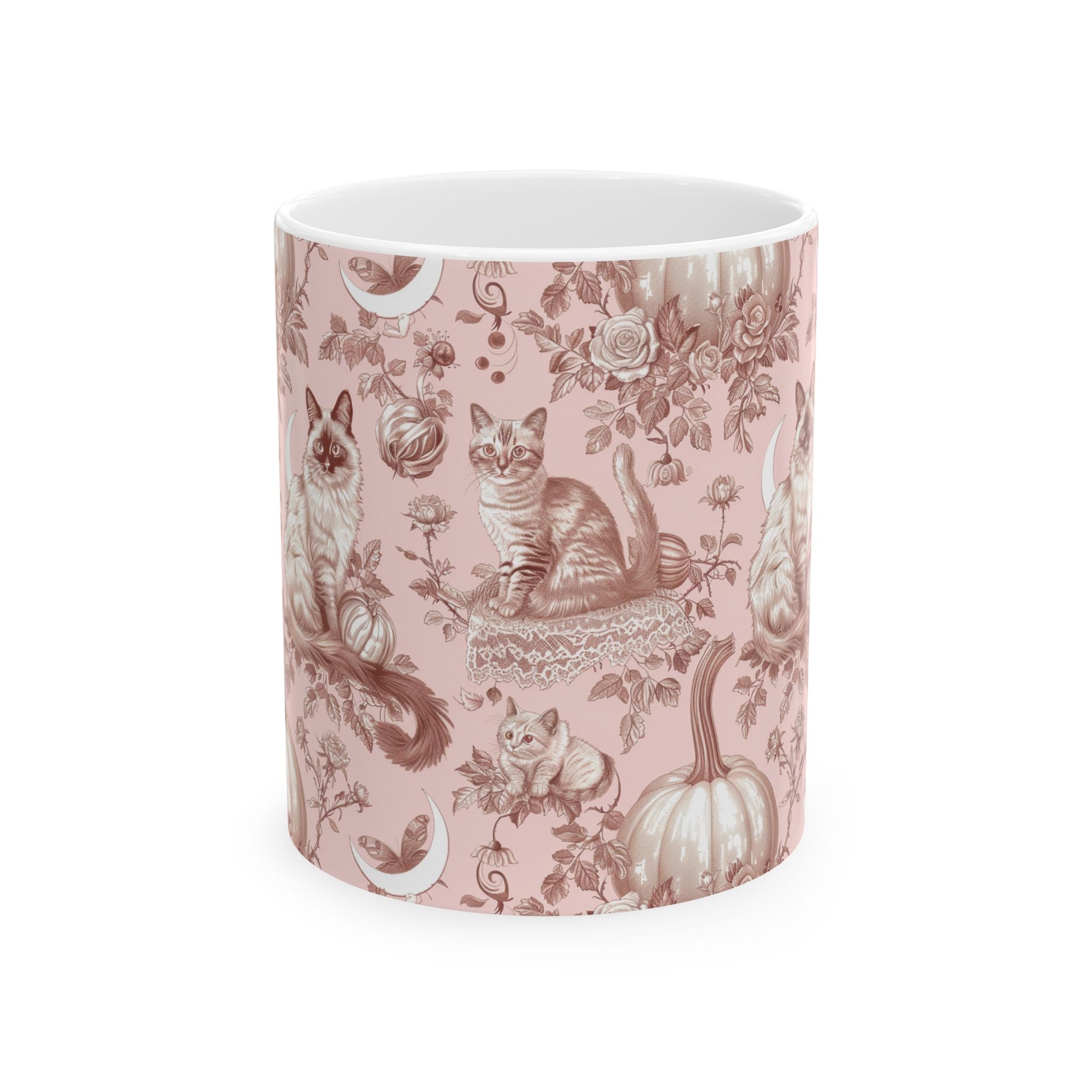Blush Moonlight Cats Mug – Vintage Toile Autumn Coffee Cup