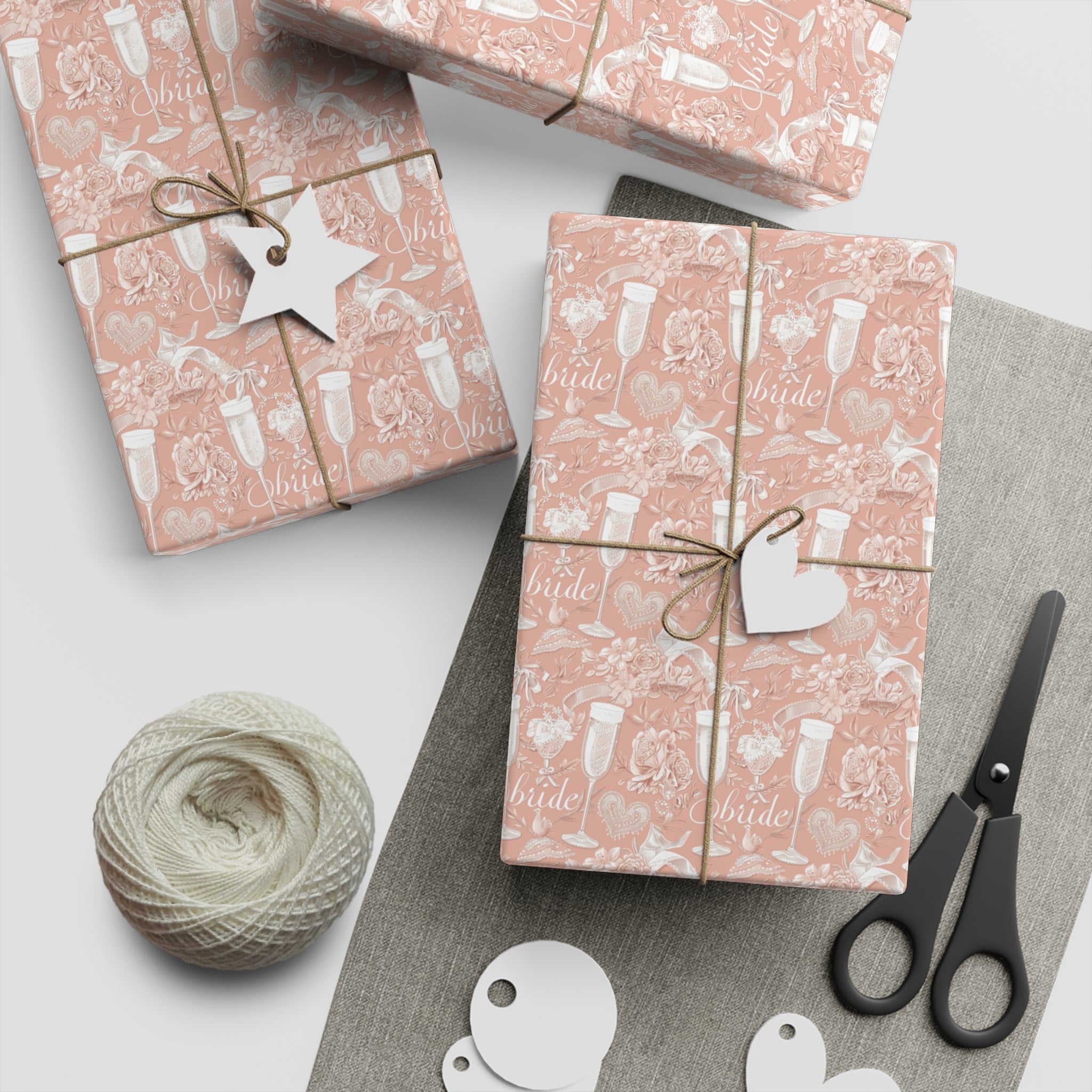 Bridal Pink Wrapping Paper – Champagne, Roses & Hearts Gift Wrap, Luxury Bride & Bachelorette Packaging for Weddings & Bridal Showers