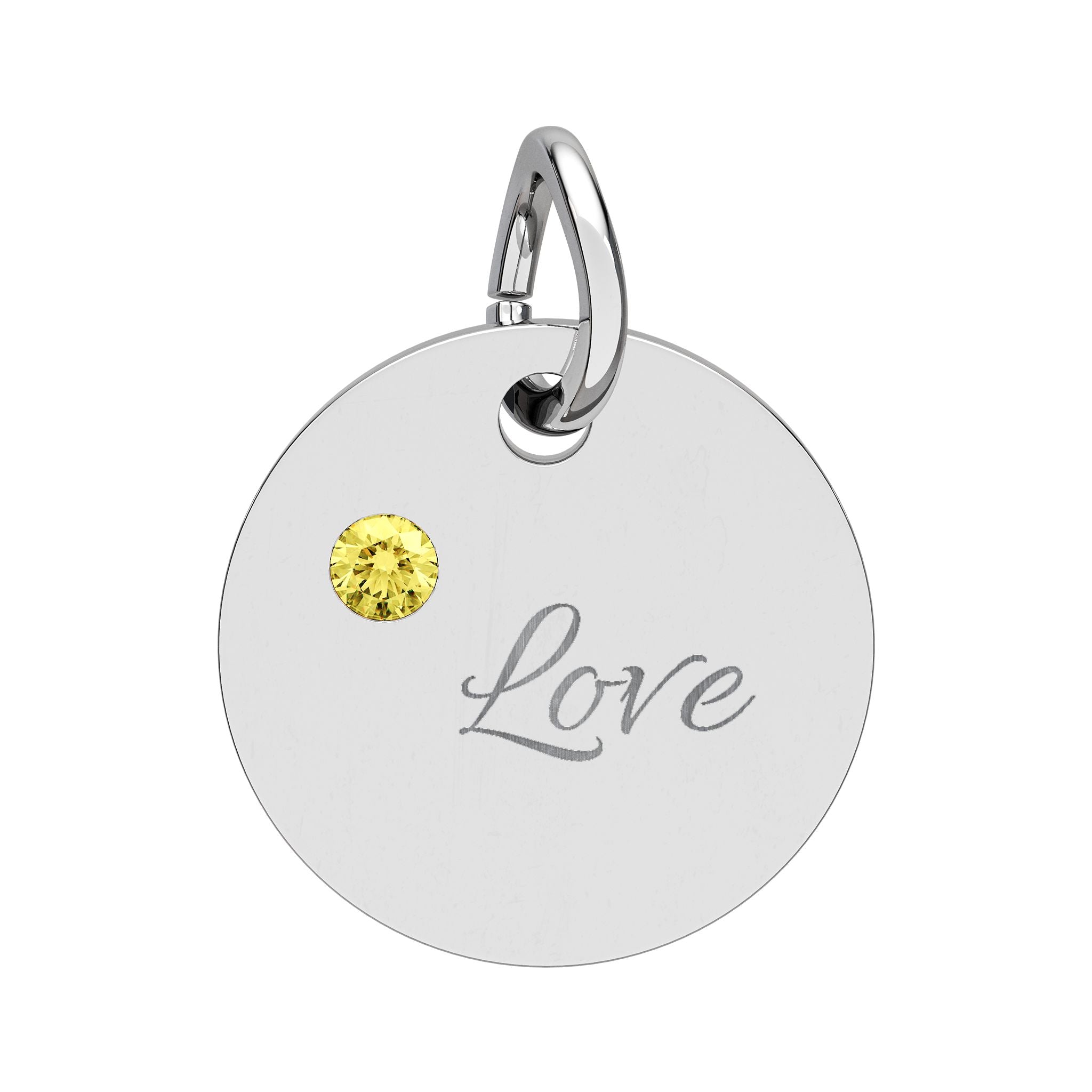 LOVE — Gold Plated Ruby Valentine Charm,  Birthstone Circle Charm (Engraving)