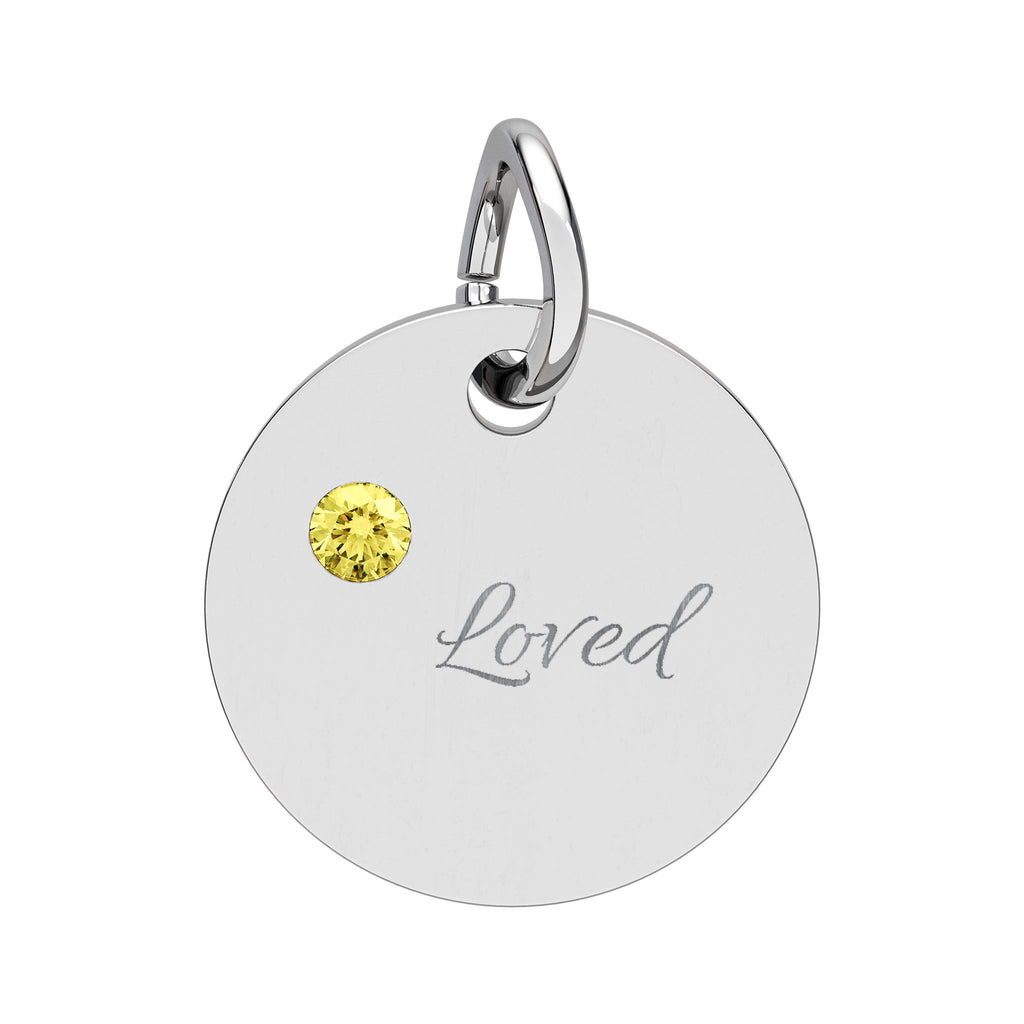 LOVED — Gold Plated Ruby Valentine CHARM ONLY,  Birthstone Circle Charm (Engraving)