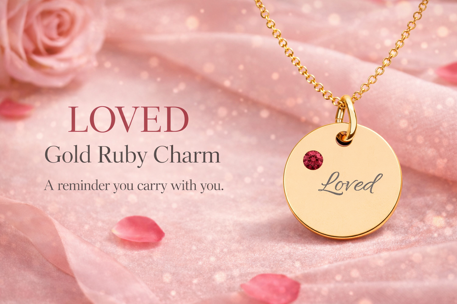 LOVED — Gold Plated Ruby Valentine CHARM ONLY,  Birthstone Circle Charm (Engraving)