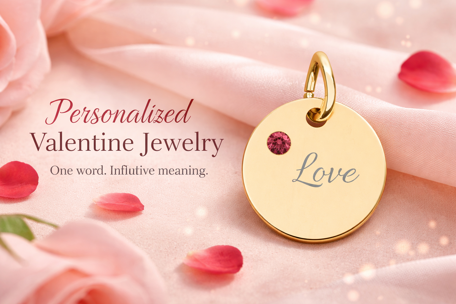 LOVE — Gold Plated Ruby Valentine Charm,  Birthstone Circle Charm (Engraving)